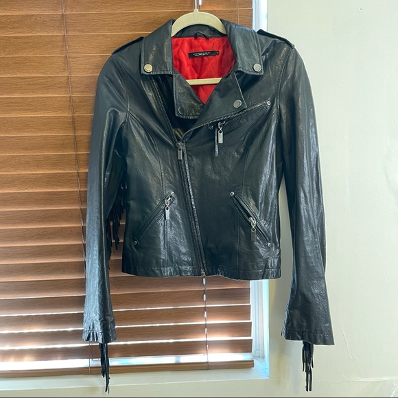 William Rast Leather Fringe Jacket (Black) - Picture 5 of 9